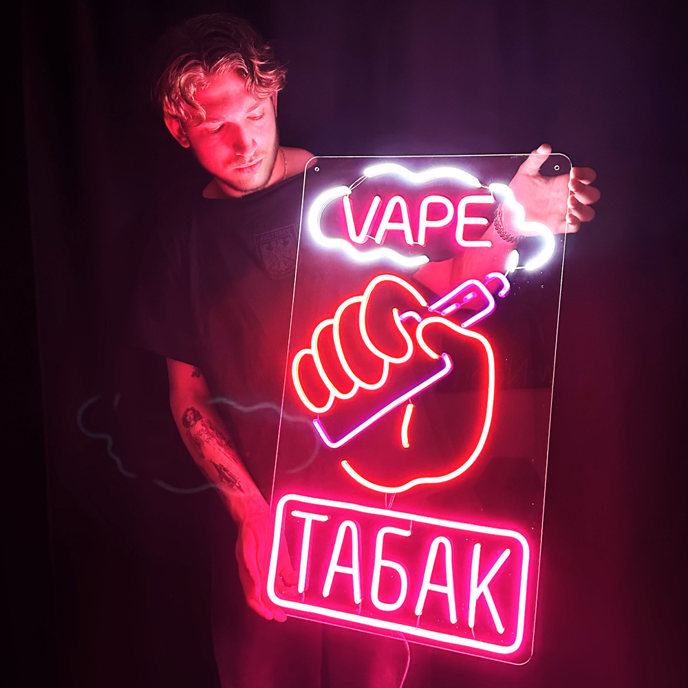 Неоновый светильник, cветильник декоративный, надпись "Vape Табак", для табачного магазина, 70 x 40 см. #1