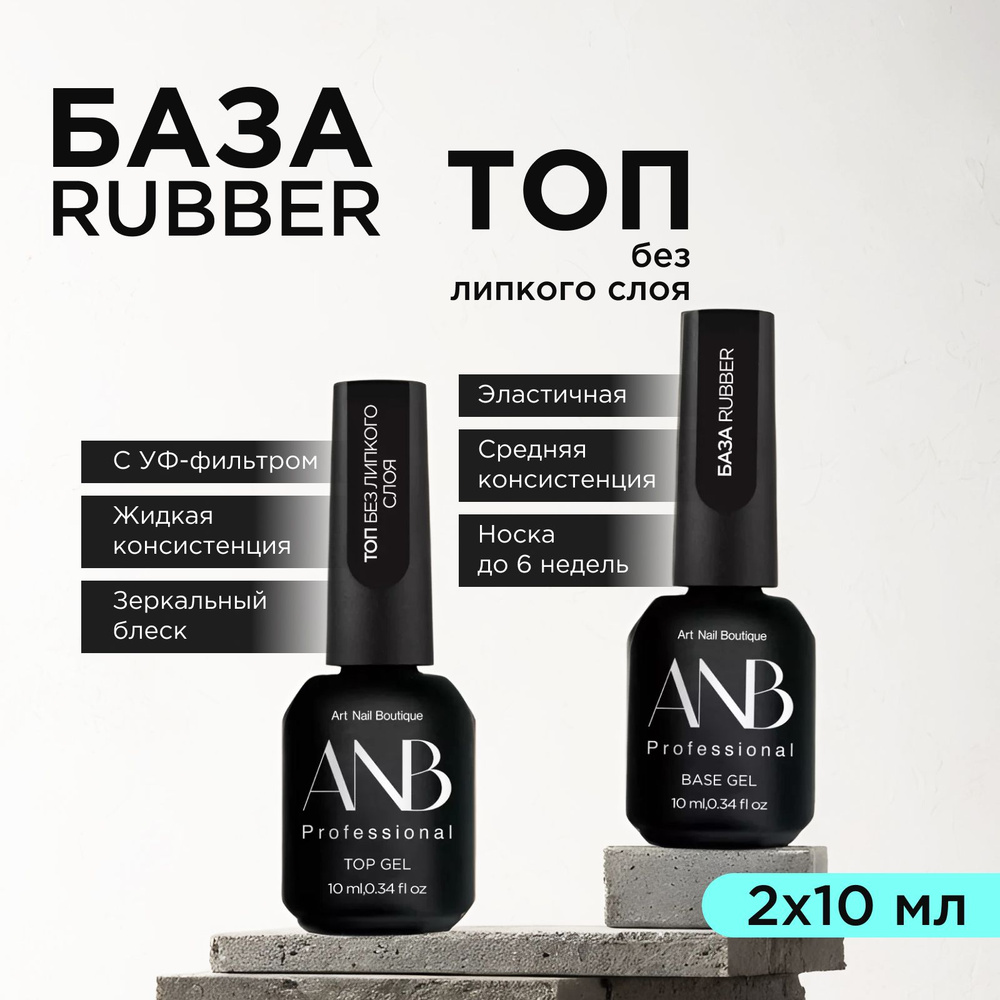 ANB Professional Набор БАЗА RUBBER 10мл + ТОП без липкого слоя 10мл #1