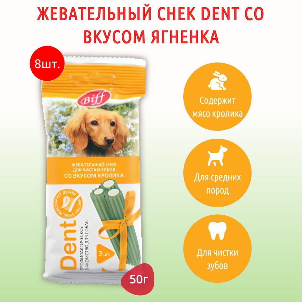 Жевательный снек Biff DENT со вкусом кролика TiTBiT 400 г (8 упаковок по 50 грамм) для собак средних #1