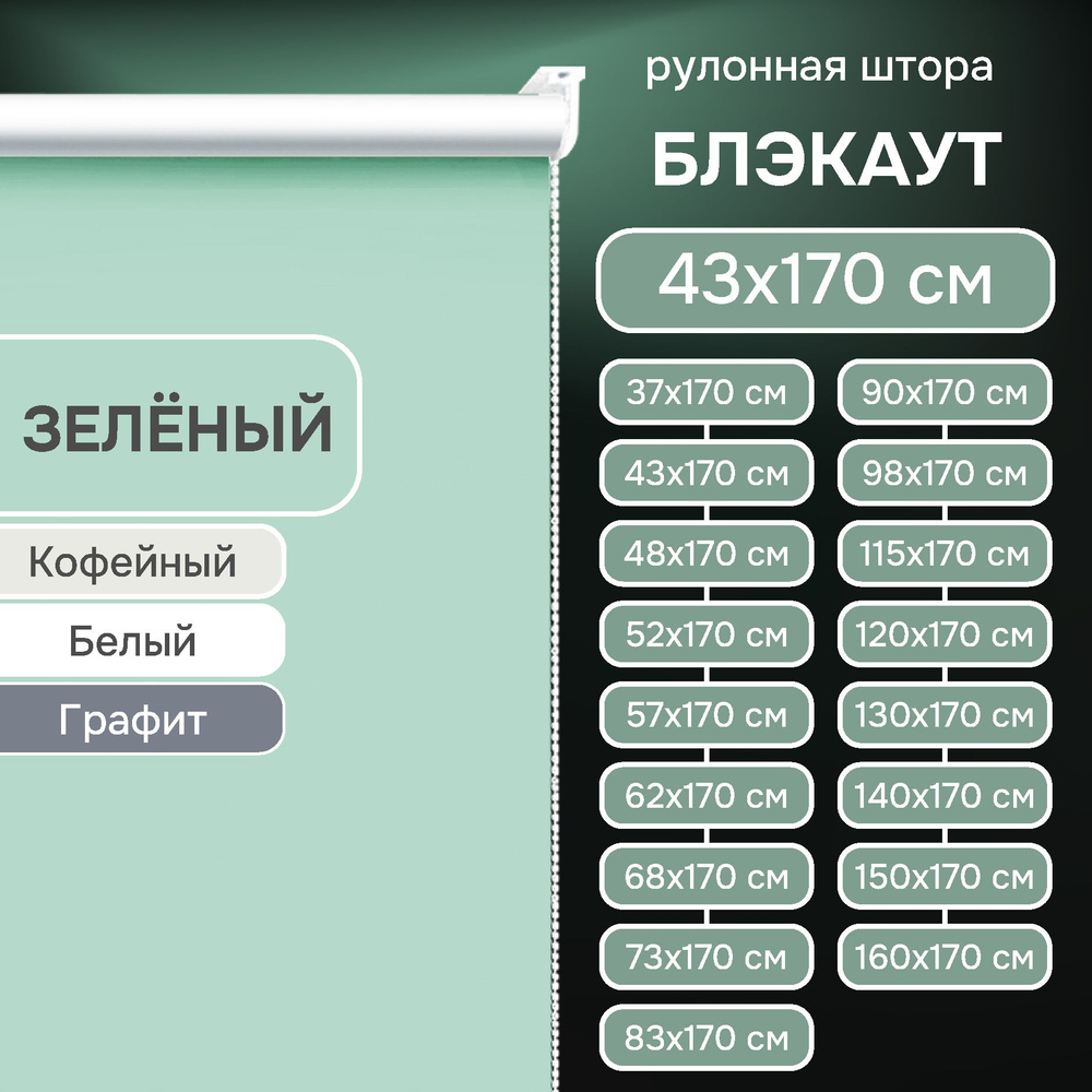 Рулонные шторы на окна 43х170 см Эскар блэкаут LUX цвет зеленый  #1