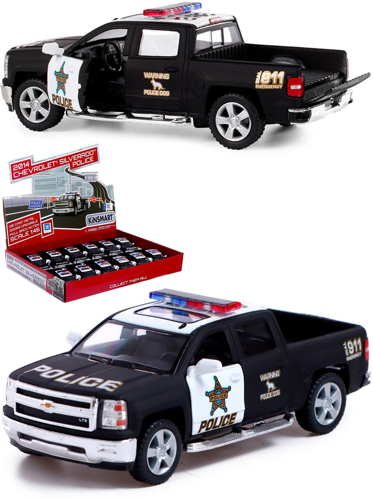 Машинка металлическая Kinsmart 1:46 2014 Chevrolet Silverado (Police) KT5381DP инерционная  #1