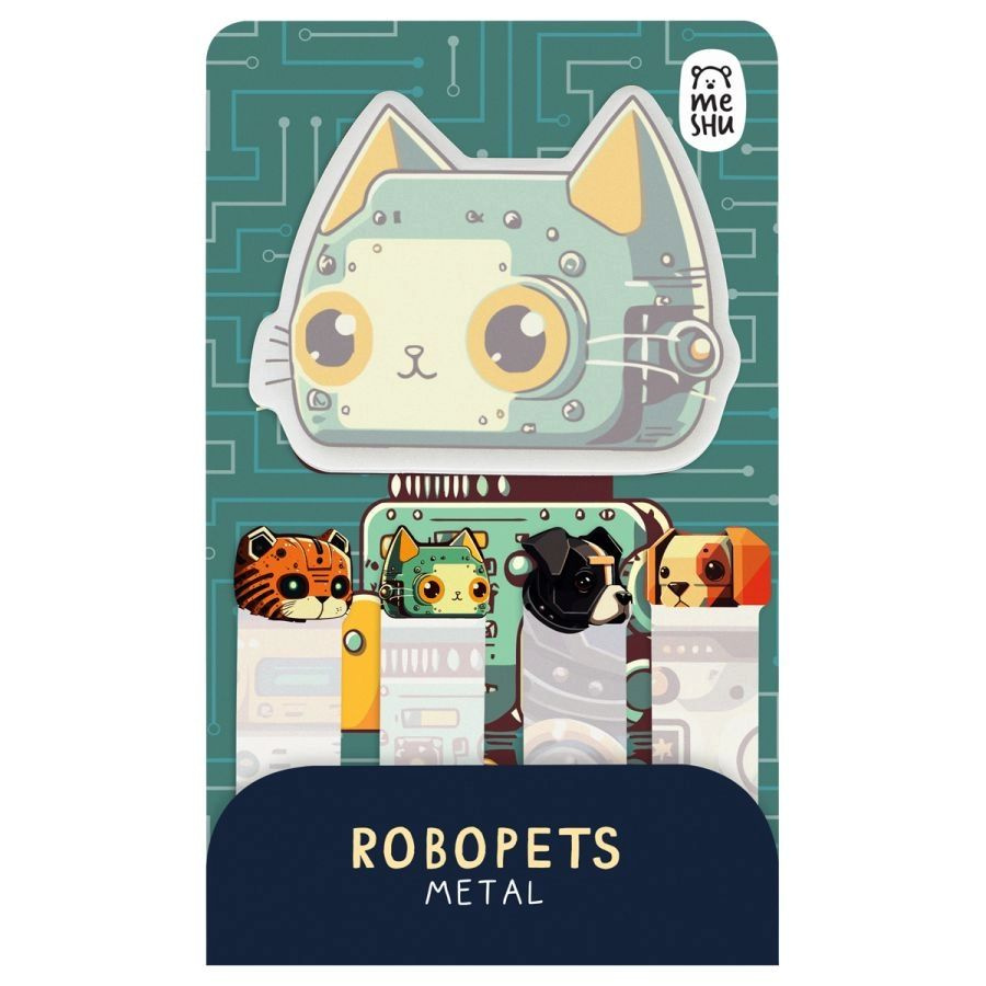 Закладки-флажки самоклеящиеся, 20 л, бумага, с блоком, "Robopets metal", MESHU, MS_54263  #1