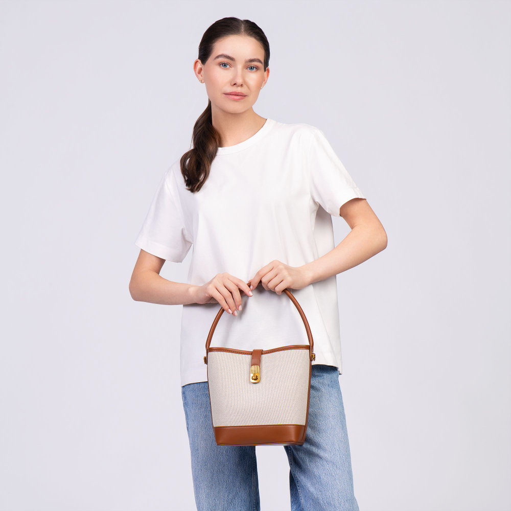 Сумка бакет женская с ручкой сверху SOKOLOV из комбинированных ...