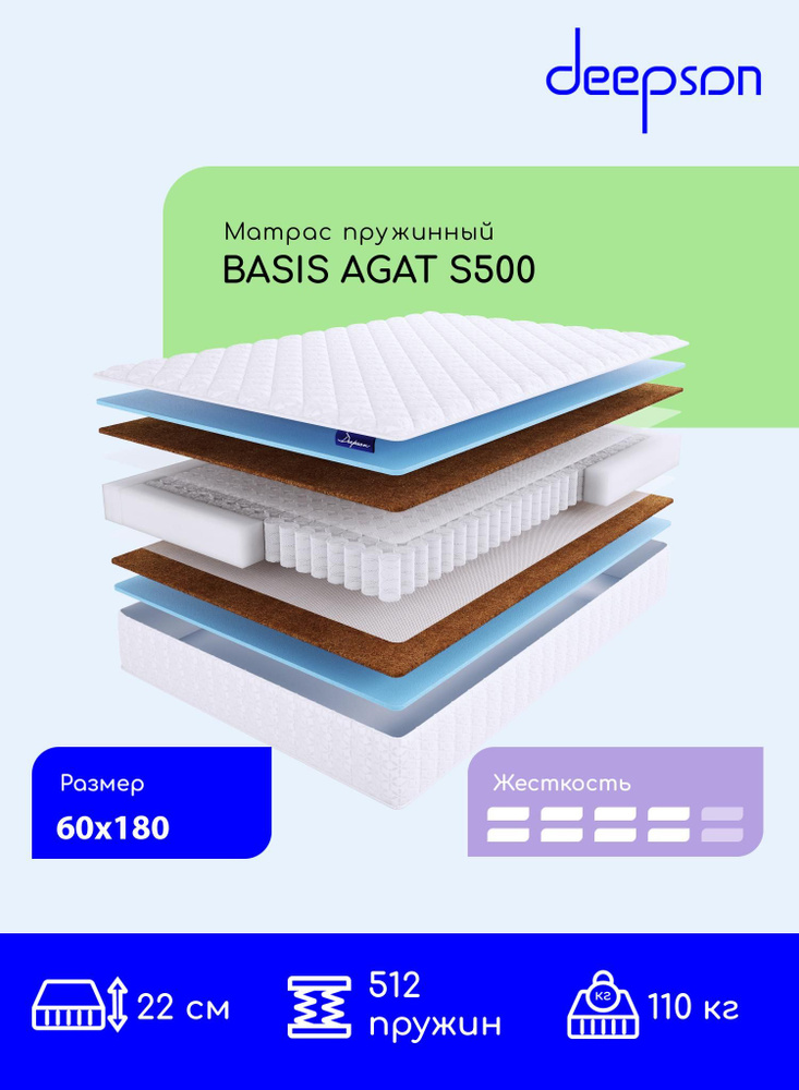Deepson BASIS AGAT S500 выше средней жесткости, Детский, Беспружинный, На кровать 60x180 #1