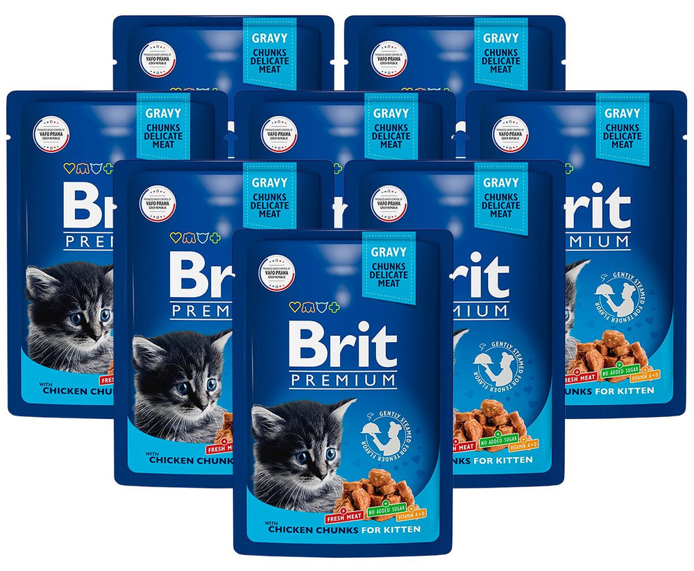 BRIT PREMIUM CAT CHICKEN CHUNKS FOR KITTEN для котят с курицей 5048809 пауч (85 гр х 8 шт)  #1