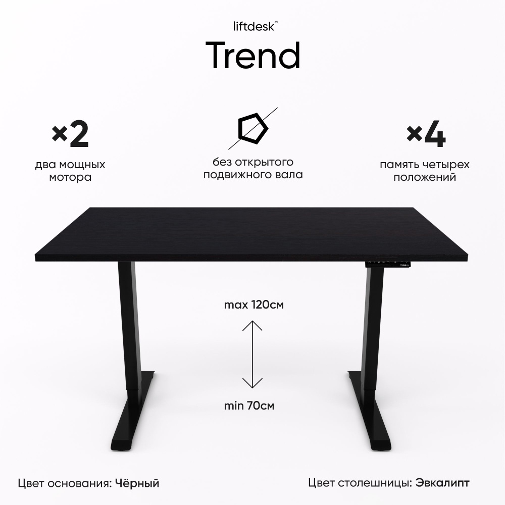 Компьютерный стол с регулировкой высоты для работы стоя сидя 2-х моторный liftdesk Trend Черный/Эвкалипт #1