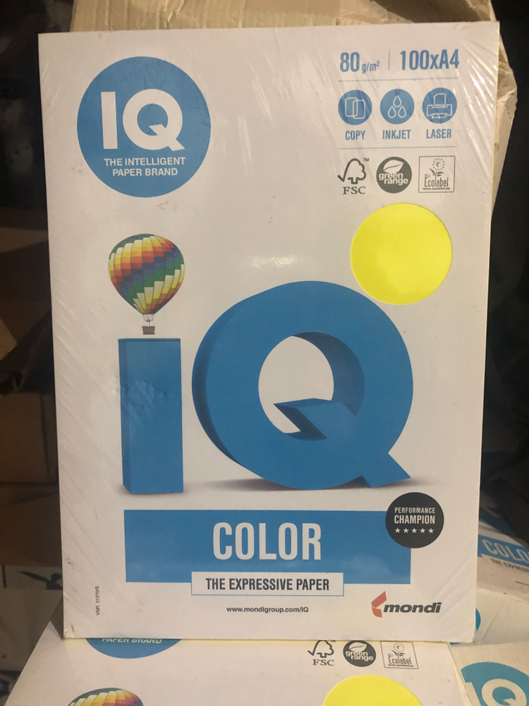 Бумага цветная IQ COLOR А4 80гр Neon NEOGB (желтый неон, Австрия ) 100 л./пач.  #1