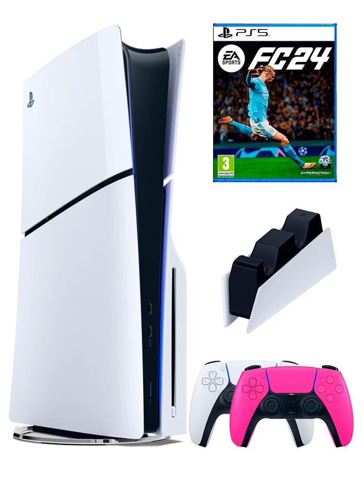 PS5 (ПС5) Игровая приставка Sony PlayStation 5 Slim disk+геймпад+зарядное+Fifa 24  #1