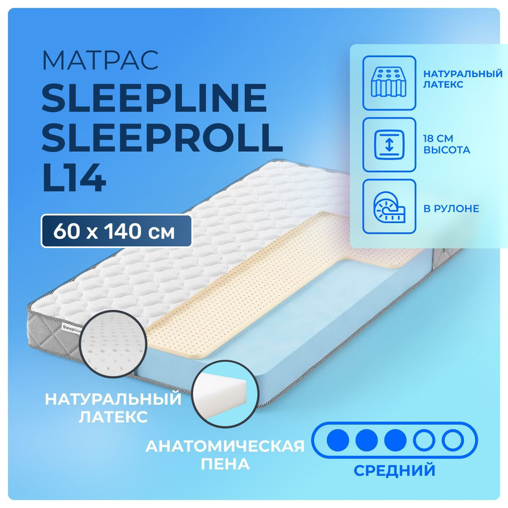 Матрас 60х140 Sleepline SleepRoll L14, беспружинный, двусторонний с разной жесткостью, cредне-жёсткий, #1