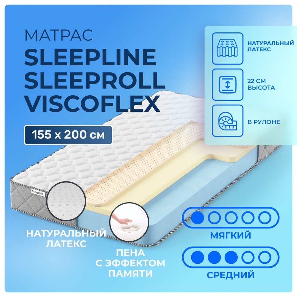 Матрас 155х200 Sleepline SleepRoll ViscoFlex, беспружинный, двусторонний с разной жесткостью, мягкий, #1