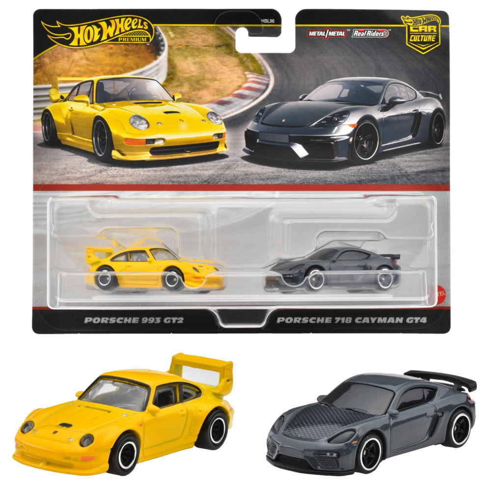 Машинка коллекционная Mattel Hot Wheels Premium 2 Pack HBL96-Porsche 993 GT2 & Porsche 718 Cayman GT4 #1