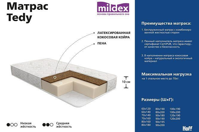 Матра беспружинный70х160 см, кокос, ППУ, полезный #1