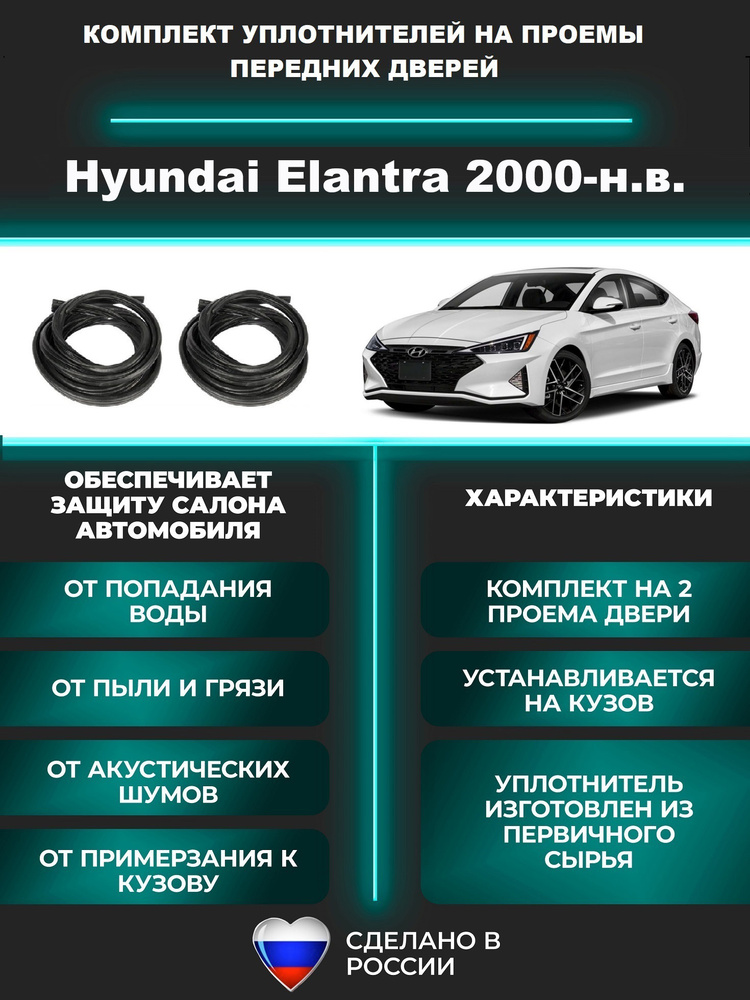 Комплект уплотнителей проемов передних дверей, подходит на Hyundai Elantra 2000-н.в., Хендай Элантра #1