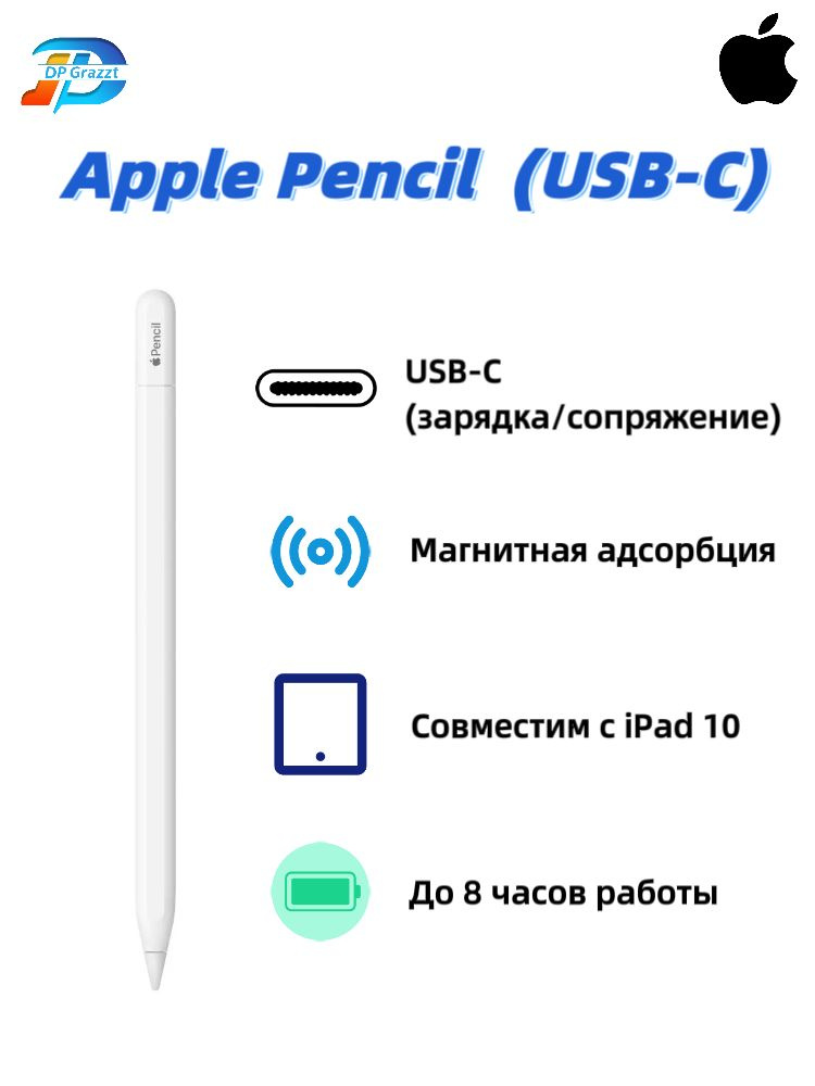 Стилус Apple Pencil (3-го поколения) USB-C для Apple iPad 10, iPad