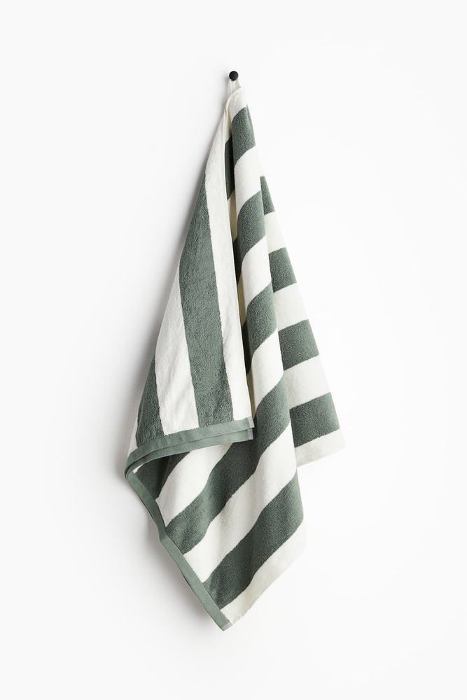 H&M Полотенце банное H&M home, Хлопок, 70x140 см, зеленый, белый, 1 шт.  #1