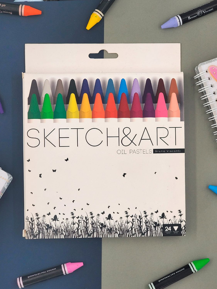 Масляная пастель профессиональная художественная Bruno Visconti "SKETCH&ART", набор 24 цвета, мелки пастельные #1