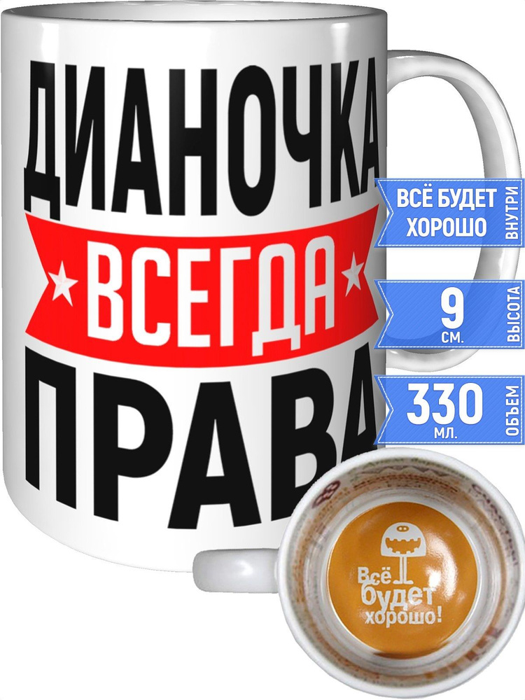 Кружка Дианочка всегда права - всё будет хорошо внутри #1