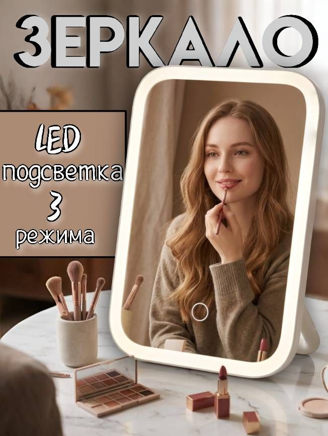 Зеркало косметическое с подсветкой для макияжа настольное led #1