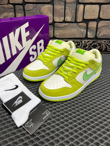 Green and purple nike store dunks