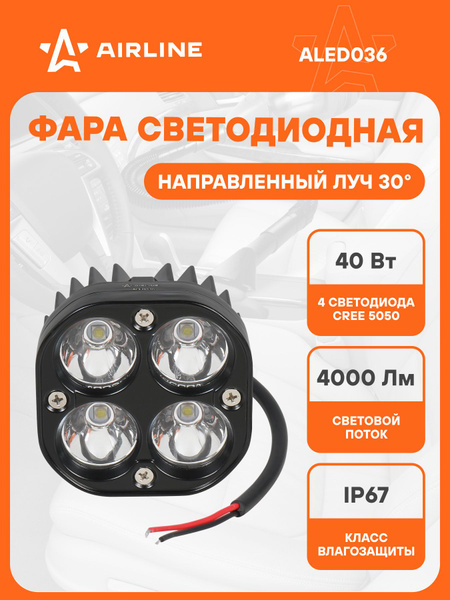 Фара светодиодная 40W 4 диодов 78х78х50 12/24V (квадратная, направленный свет) (AIRLINE)!!!!