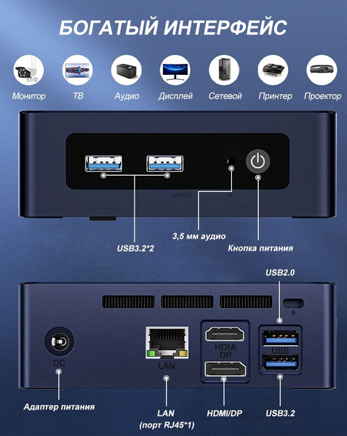 SOYO Мини-ПК (Intel N150, RAM 16 ГБ, SSD 512 ГБ, AMD Radeon