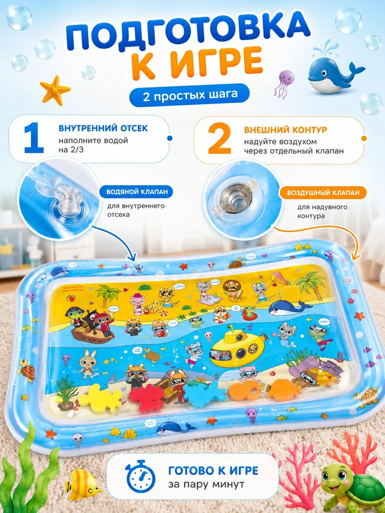 Детский развивающий водный коврик Крошка Я / "Морские друзья" / надувной, вариант, фото 4