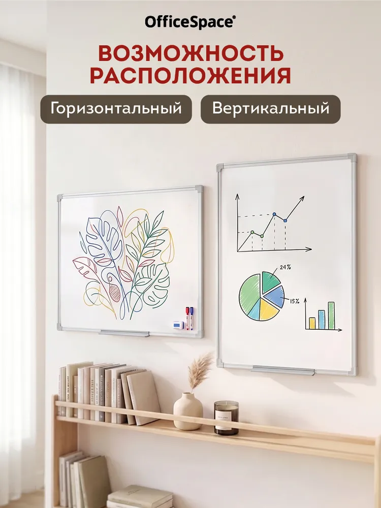 Доска магнитно-маркерная на стену 90х120 см для заметок и рисования OfficeSpace, 90x120 см, фото 4