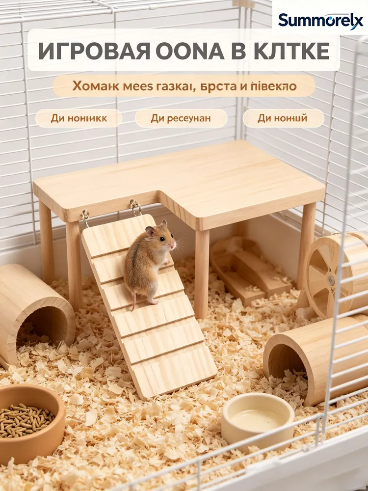Платформа для хомяка L-форма, деревянная, с лесенкой, 2 уровня слева, вариант, фото 4
