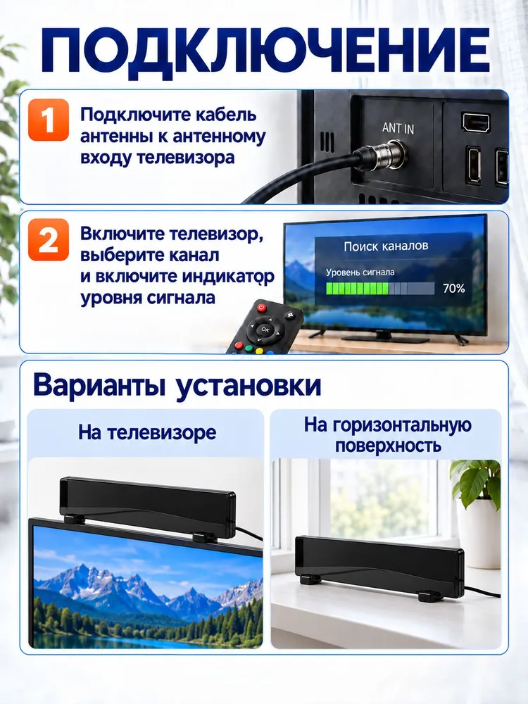 Комнатная телевизионная антенна кабель 3м, 20 км дальность приема , РЭМО, 3 м, фото 3