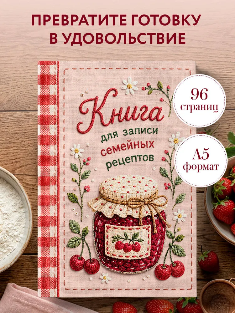 Вышитое гладью варенье. Книга для записи рецептов (А5, тактильная обложка), вариант