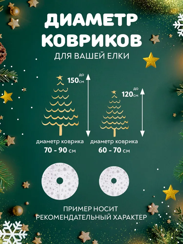 Коврик юбка под елку украшение со снежинками 90см, 90см, фото 6