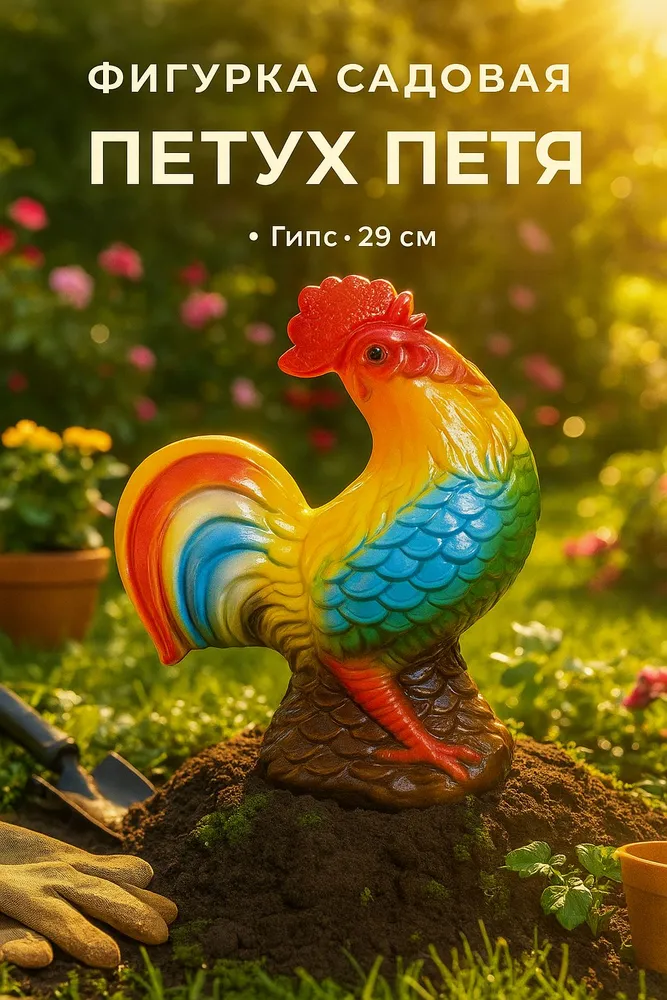 Фигурка садовая, "Петух Петя" / 29 см, гипс / Садовые фигурки