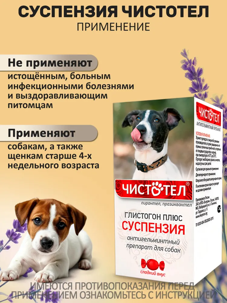 Суспензия от гельминтов для собак, сладкий вкус Чистотел Глистогон Плюс, 7мл. Пирантел/Празиквантел, 7 мл, фото 3