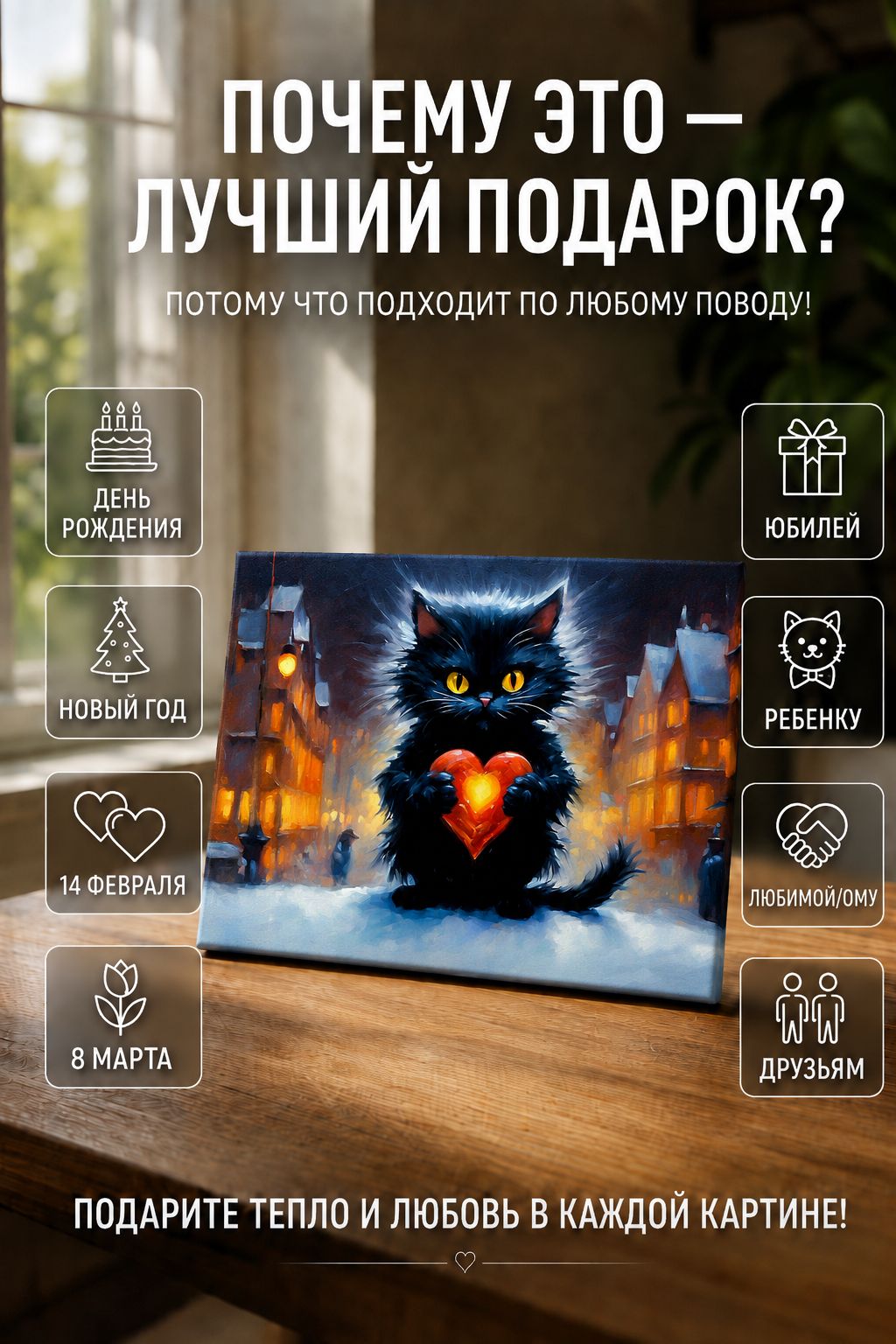Котик с сердечком на зимней улице