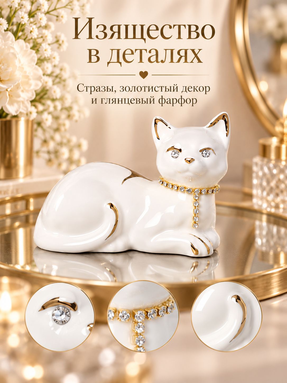 Статуэтка Кошка, фарфор, 7,5 см — фото 4