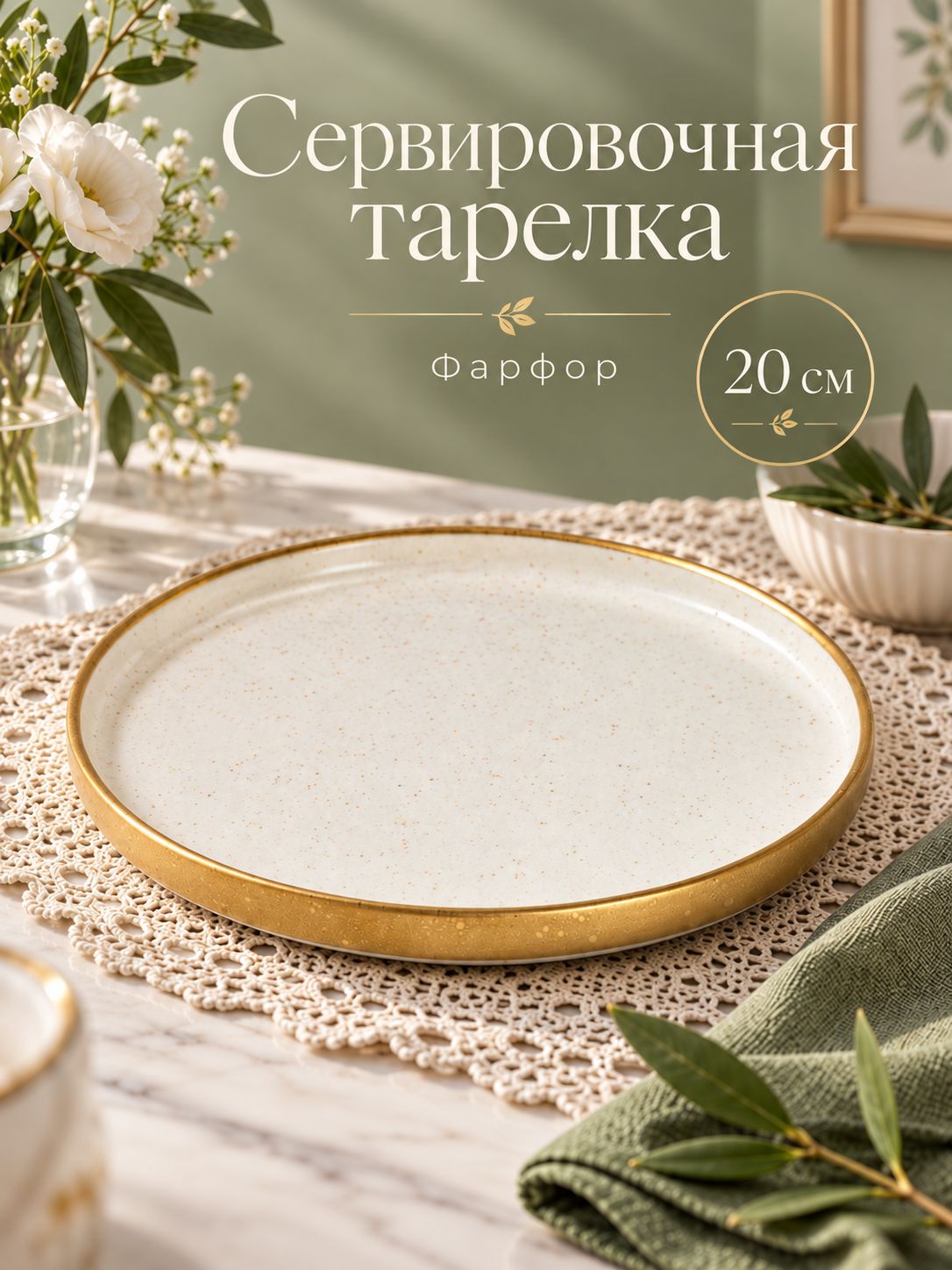 Тарелка сервировочная 20 см, Magistro "Poursephona", с бортиками, фарфоровая