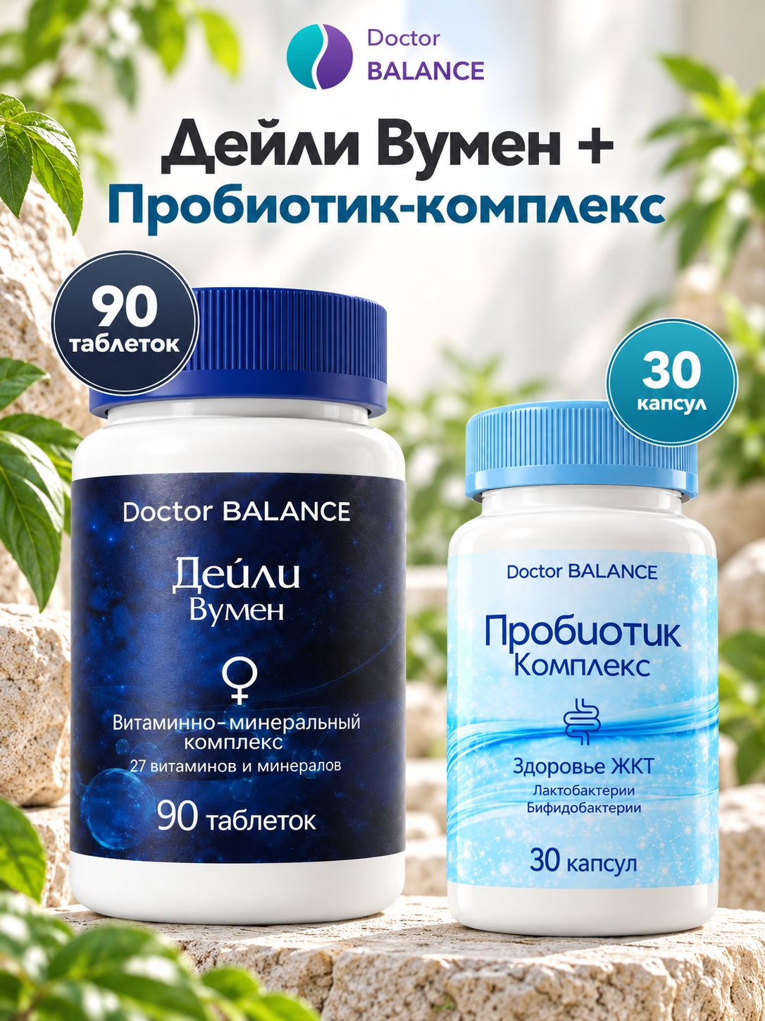 Набор Doctor Balance: Витамины для женщин Дейли Вумен 90 + Пробиотик-комплекс для пищеварения 30