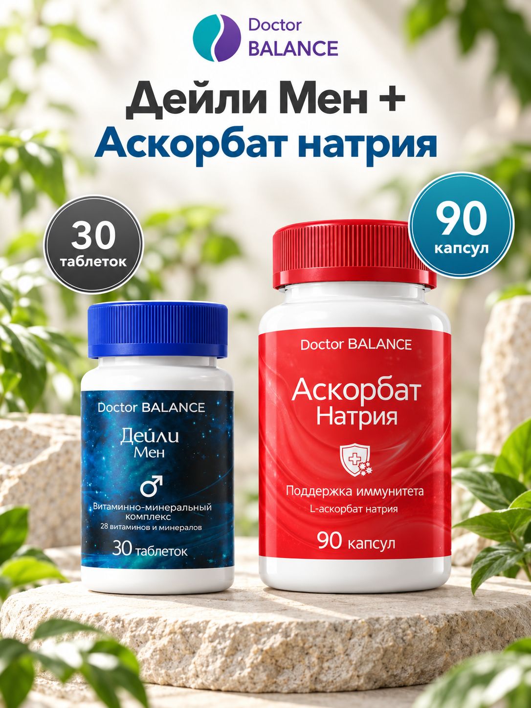 Набор Doctor Balance: Витамины для мужчин Дейли Мен 30 + Аскорбат натрия 90