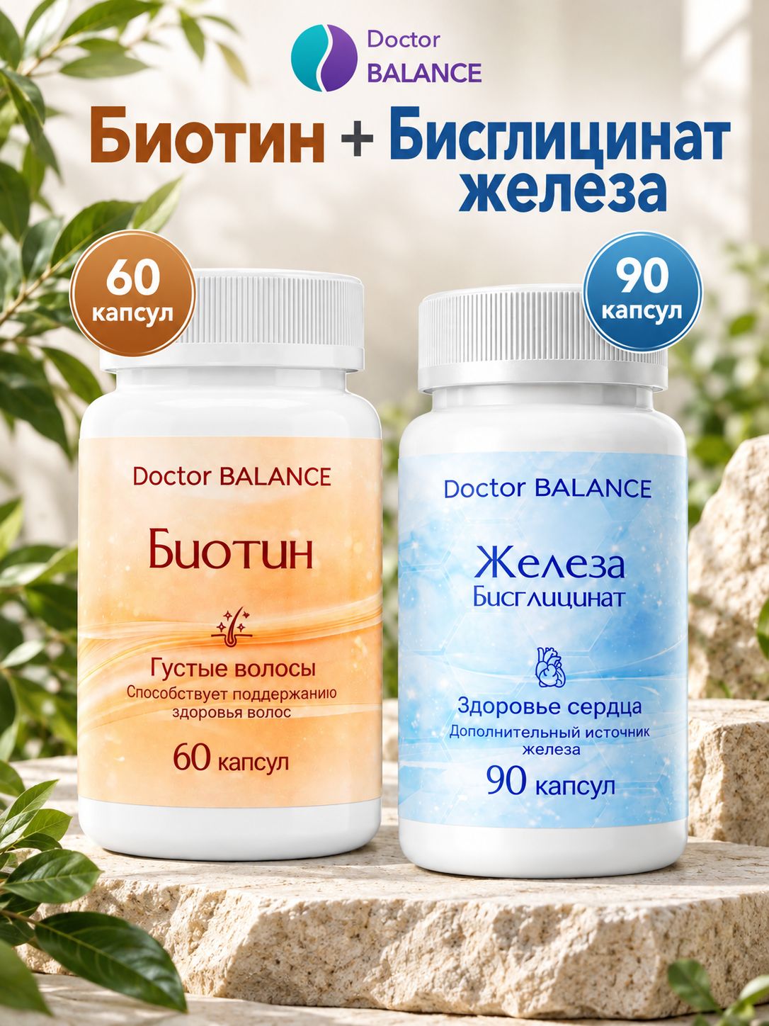 Набор Doctor Balance: Биотин 150 мкг 60 + Бисглицинат железа 90