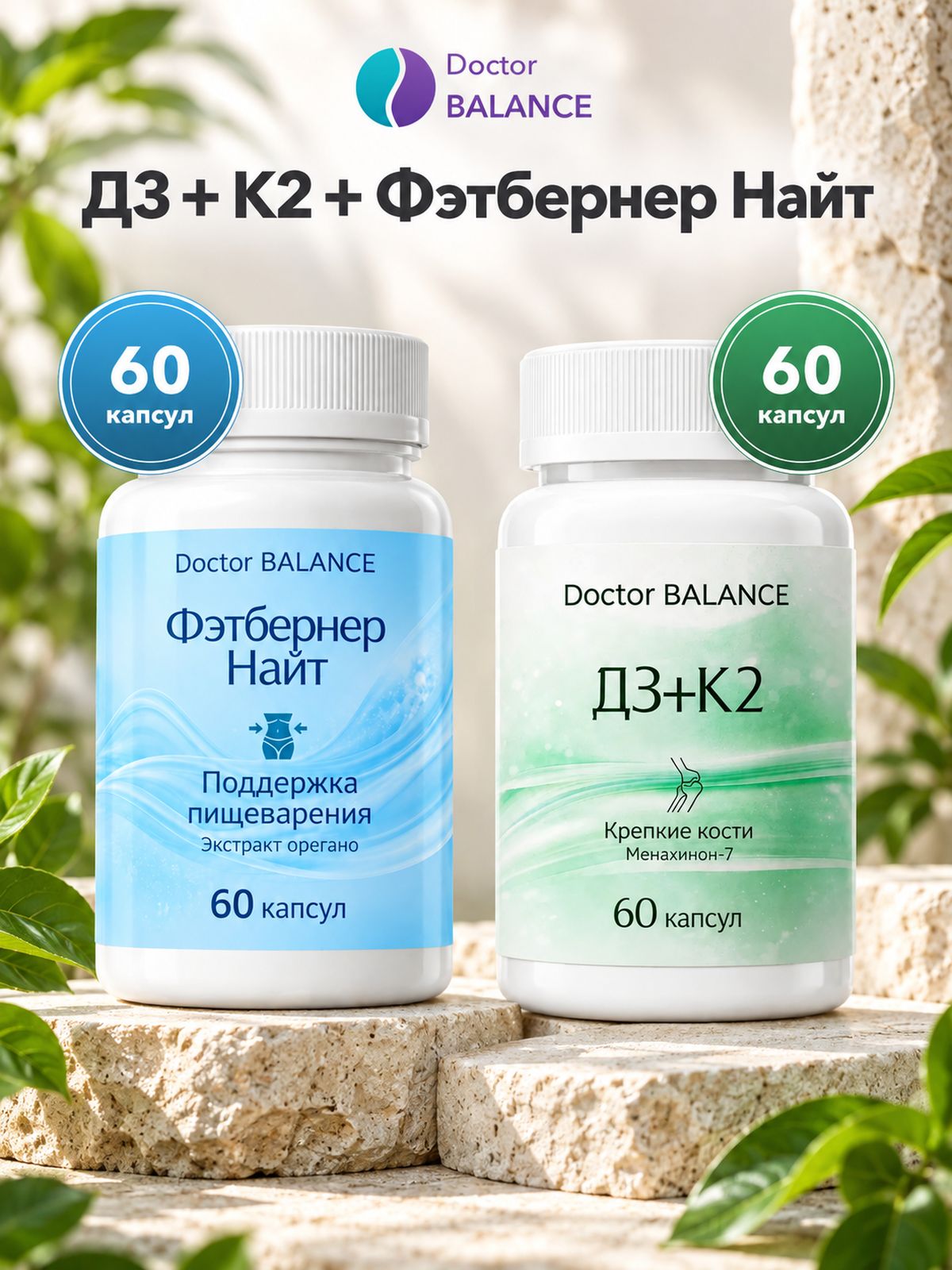 Набор Doctor Balance: Витамины D3 + K2 60 + Фэтбернер Найт 60