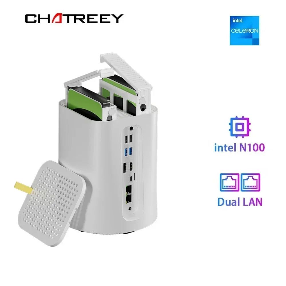 Chatreey Мини-ПК NAS (Intel Processor N100, RAM 16 ГБ, SSD 512 ГБ