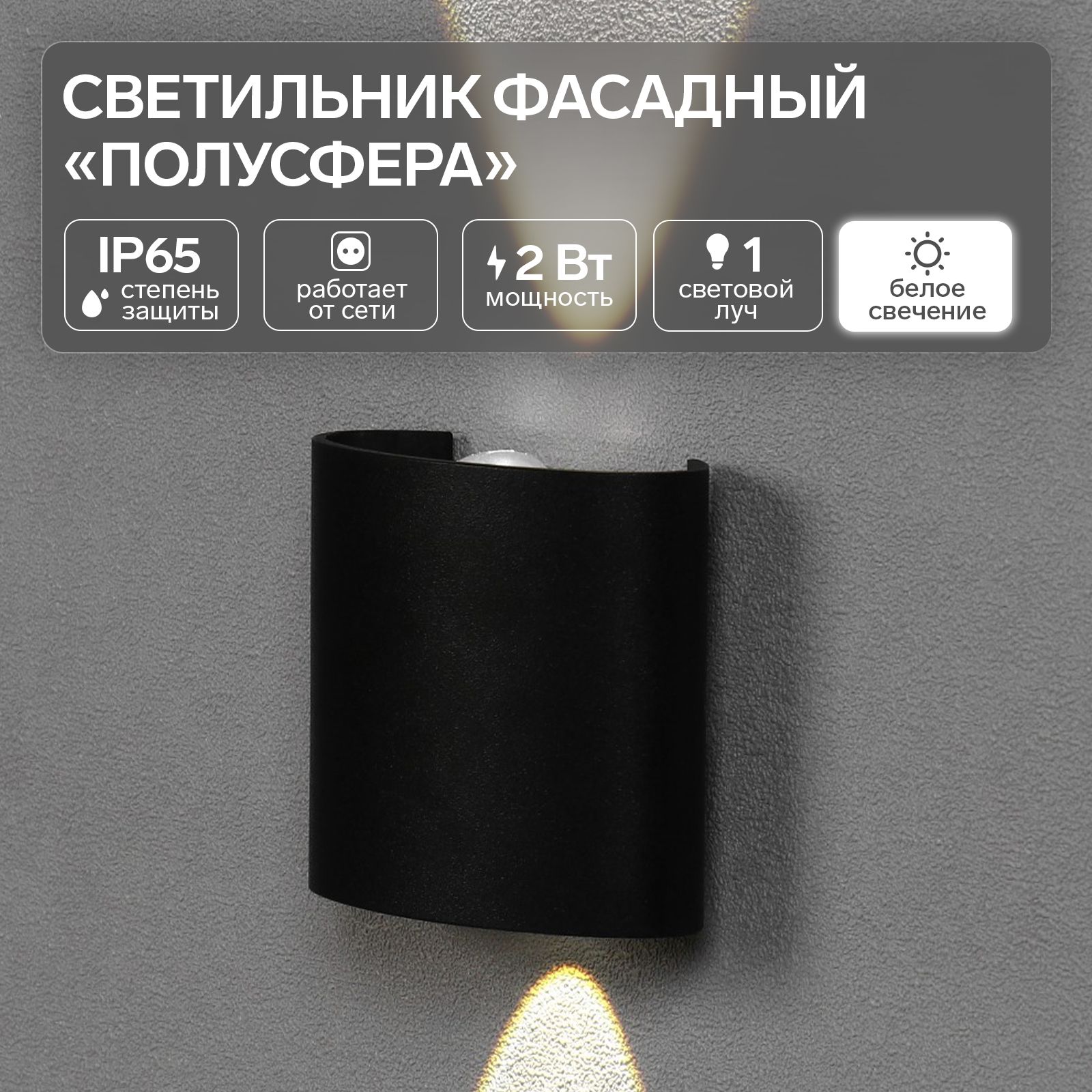 Светильник фасадный Полусфера FSD-074, 2 Вт, 4000К, 1 луч, IP65