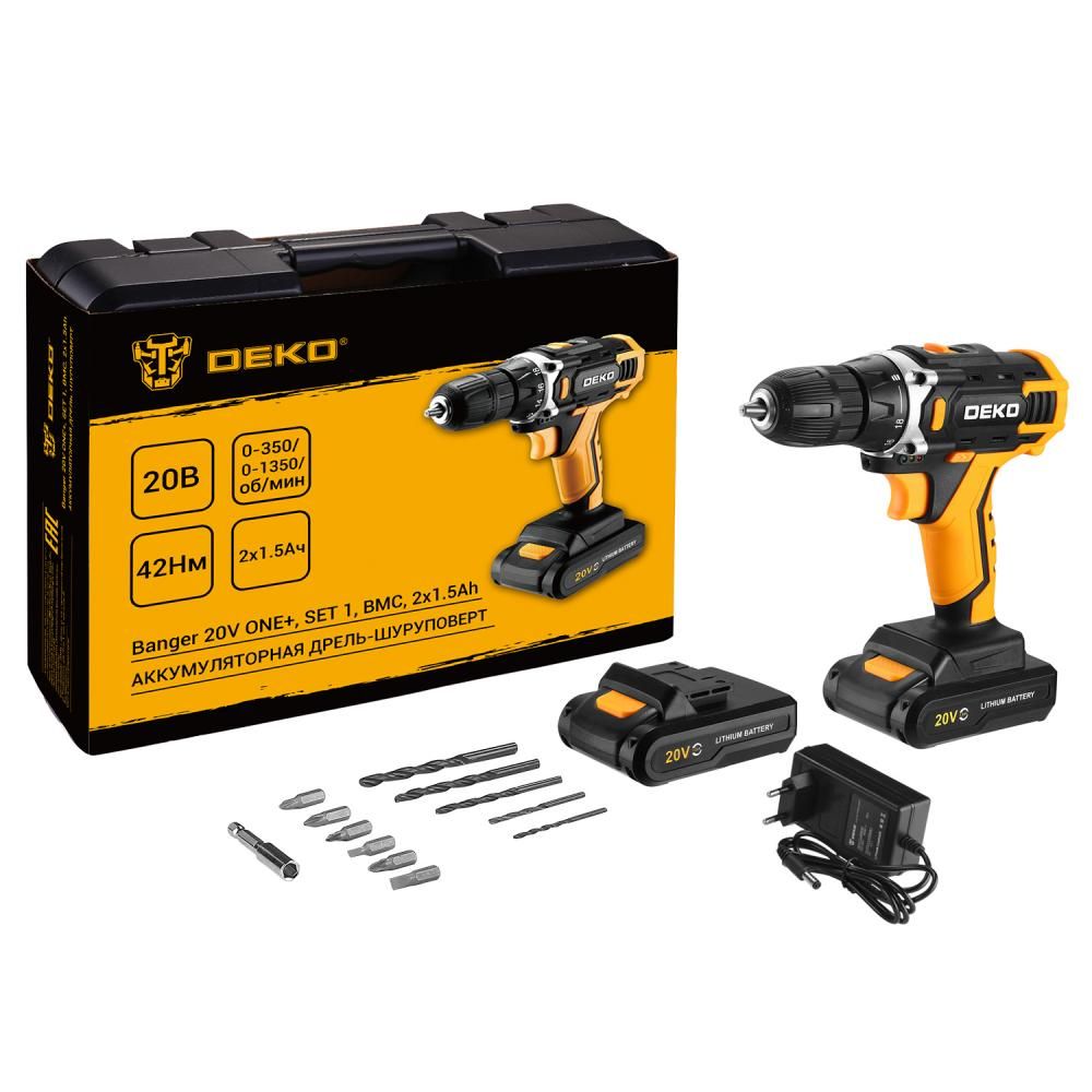 Аккумуляторнаядрель-шуруповертDEKOBanger20VONE+SET1вкейсе2х1.5Ач42Нм083-1110