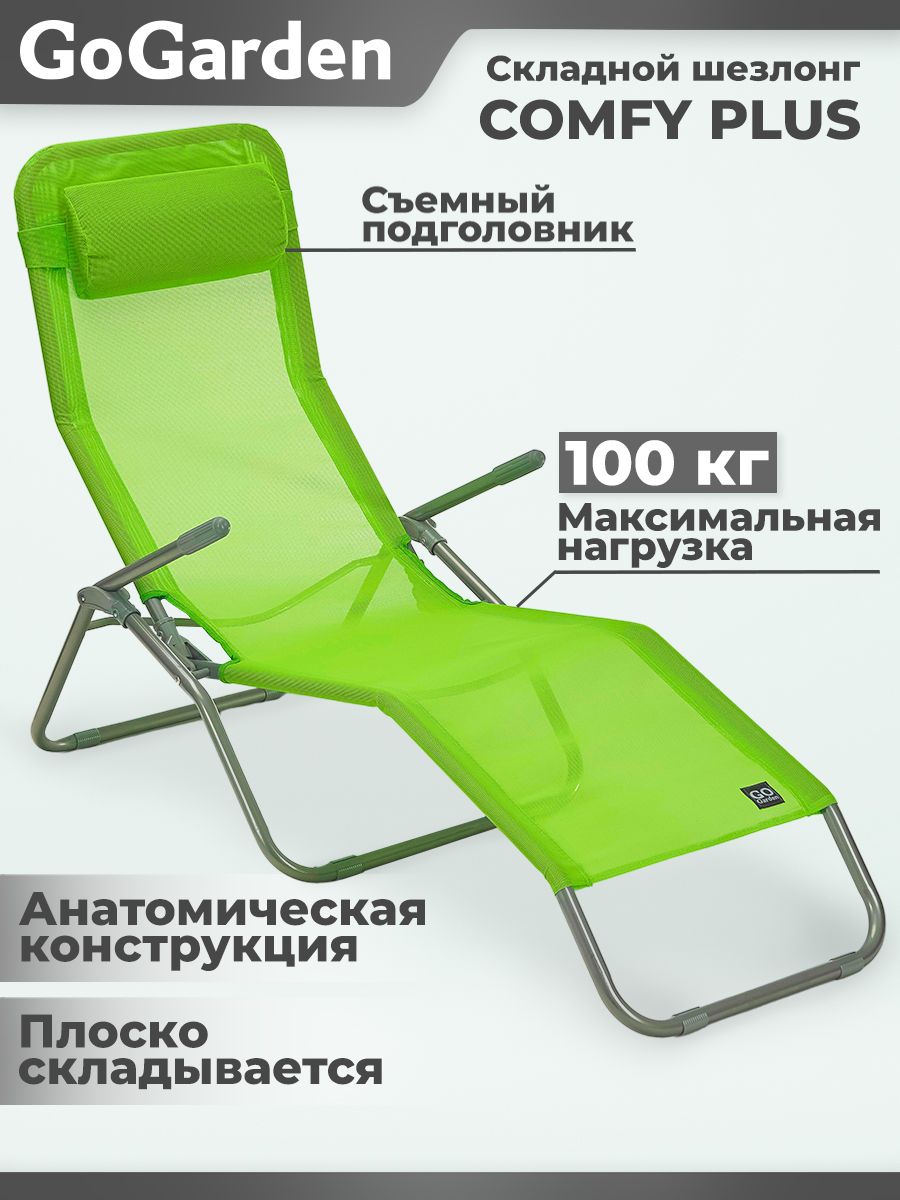 ШезлонгдлядачиGoGardenCOMFYPLUS,цветзелёный,креслошезлонгскладнойсадовый,лежаки