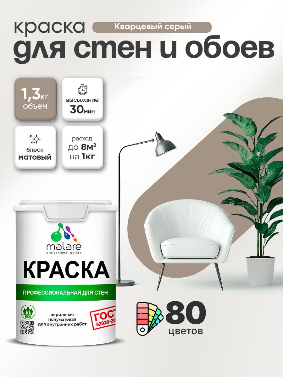 Краска Malare "ГОСТ" интерьерная для стен и обоев в сухих помещениях, для потолк