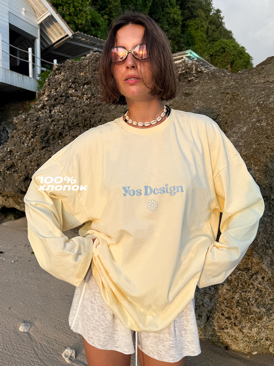 Yos Design Лонгслив Женский YOS DESIGN желтый, светло-желтый Длинный, размер ...