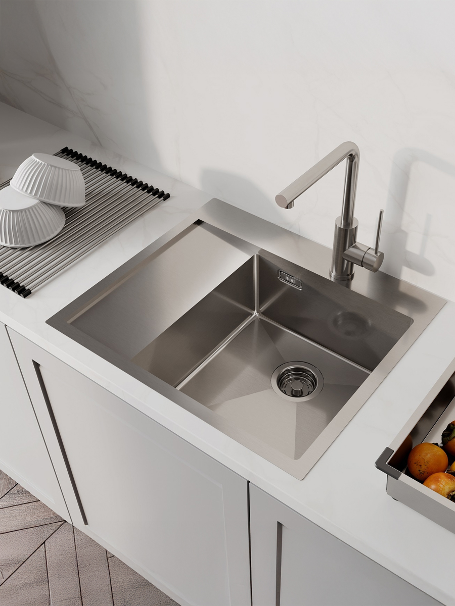 Фото товара на маркетплейсе ozon Мойка для кухни IDDIS, врезная, 51х59х20 см, нержавеющая сталь, крыло слева, матовая, Хейз (Haze), HAZ59SRi77