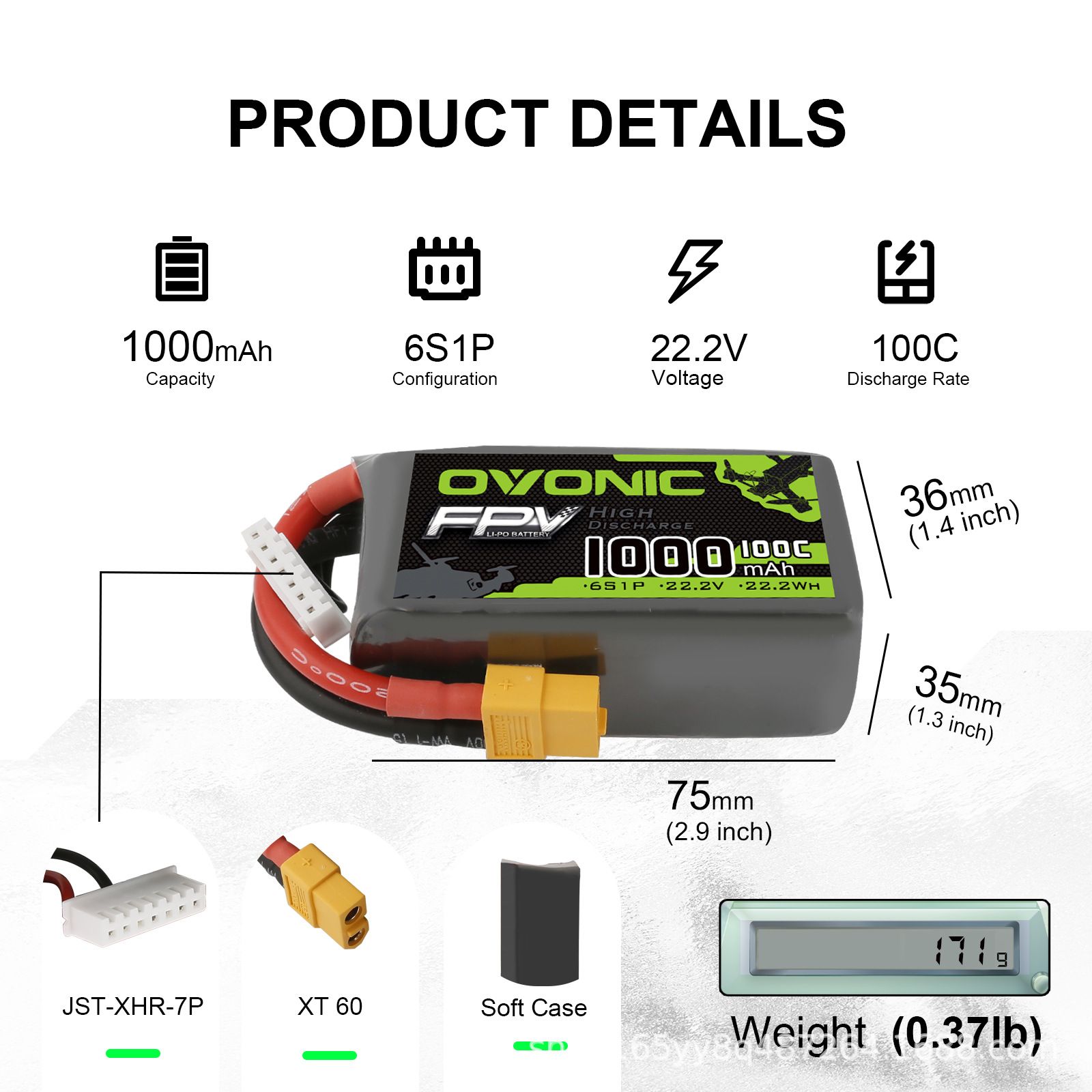 АккумуляторOvonic650/850/1000/1300/1550/2200mAh35C/80C/100C3S/4S/6SдлярадиоуправляемогомоделисамолетаF.P.V