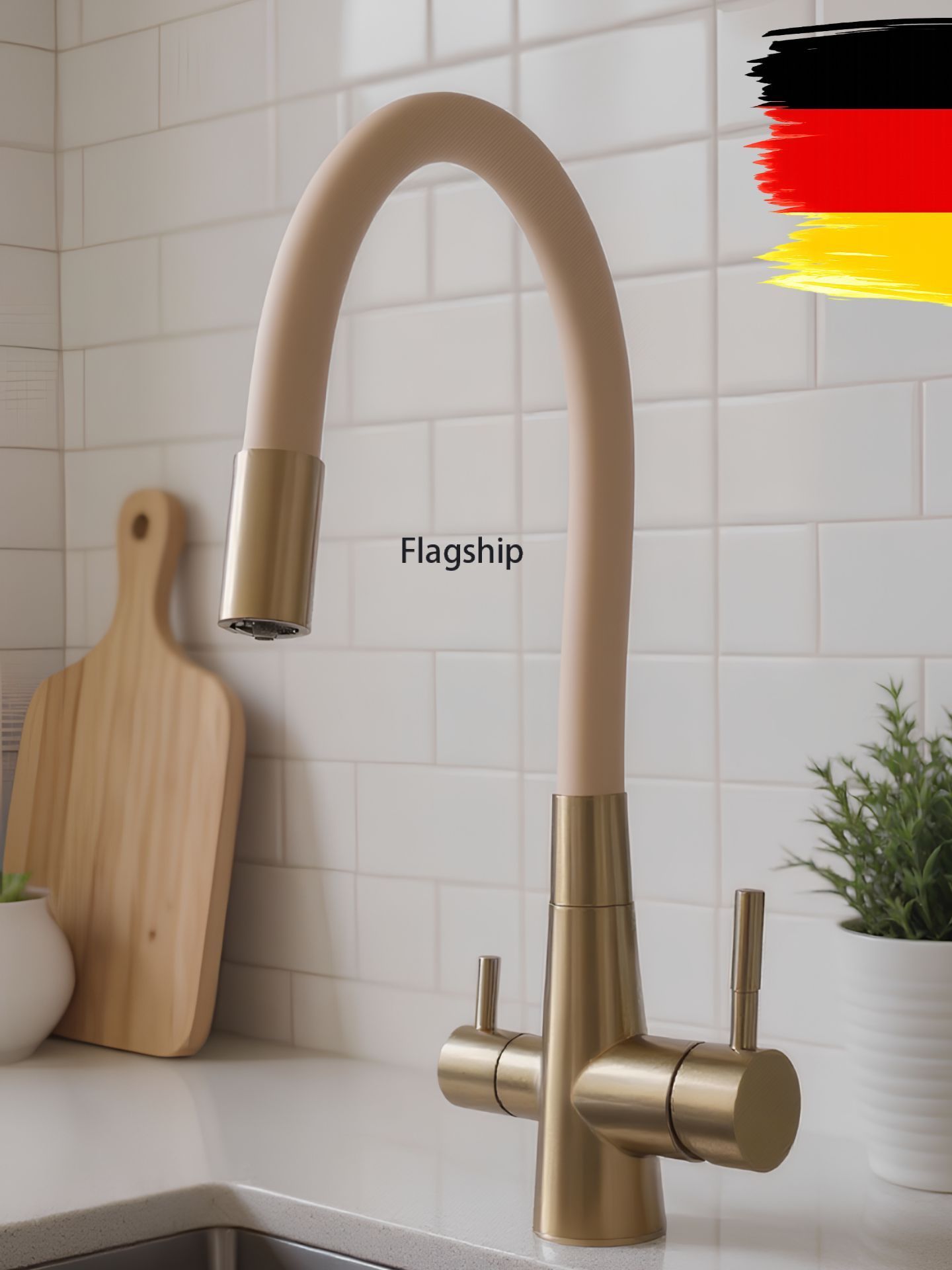 Смесительдлякухниподфильтрдляпитьевойводы/сгибкимизливом/высокий,поворотный/матовоезолото,бежевый