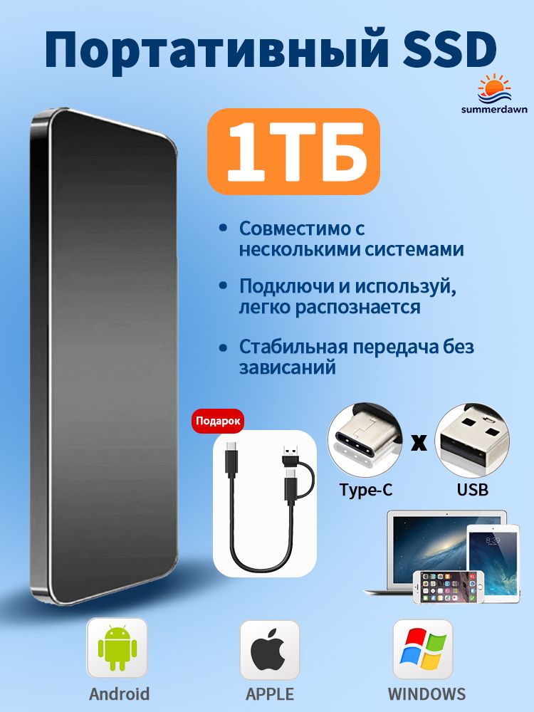 summerdawn 1 ТБ Внешний жесткий диск 15dai-SSD-1TB (15dai), Металл